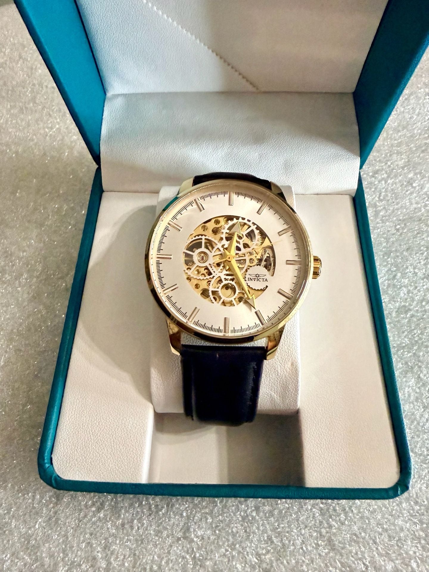 Invicta Skeleton Automatic Gold-Tone Black Leather Watch 3
