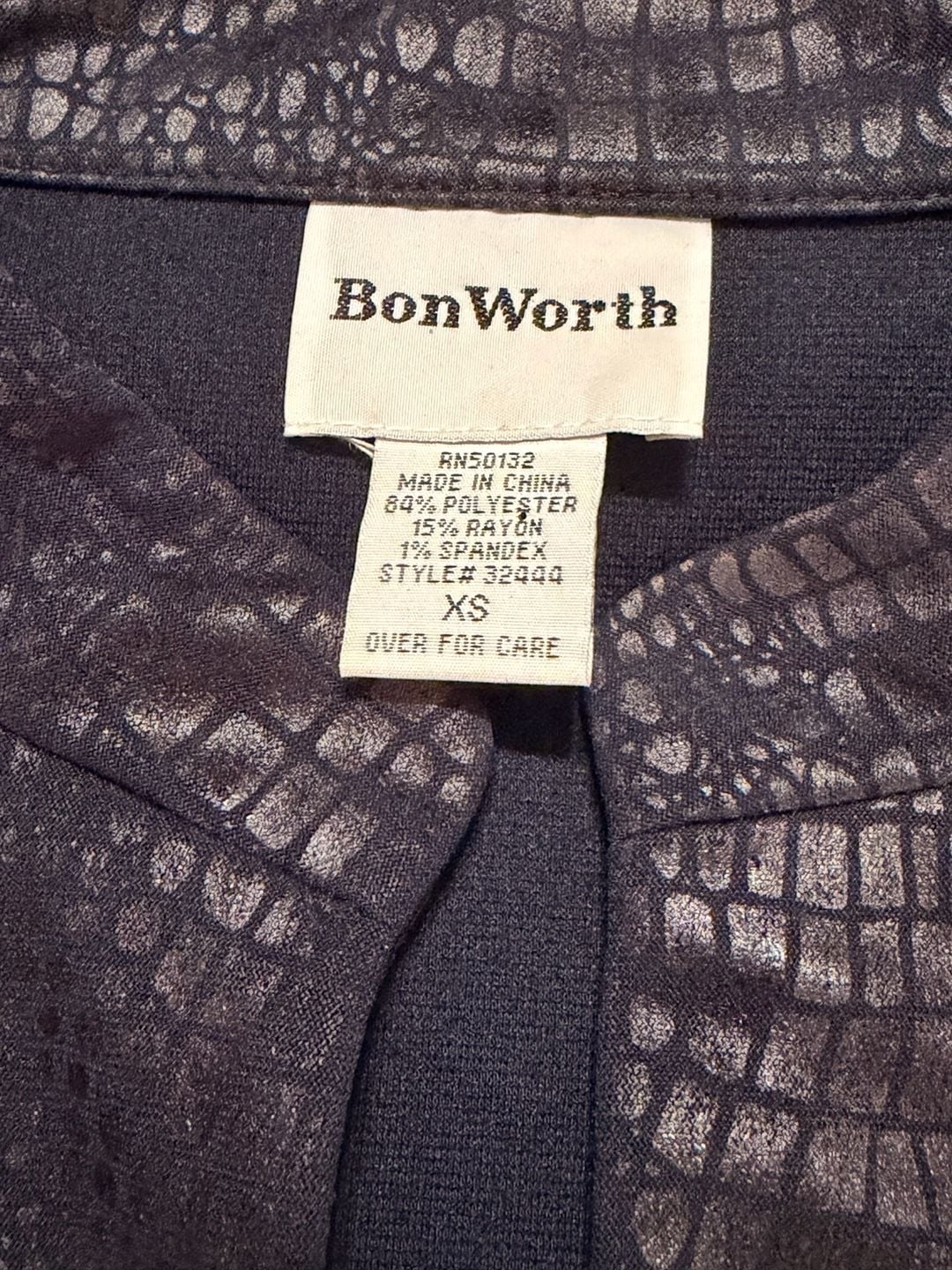 BonWorth Jacket Size XS Navy Metallic Faux Snake Texture Open Front 3