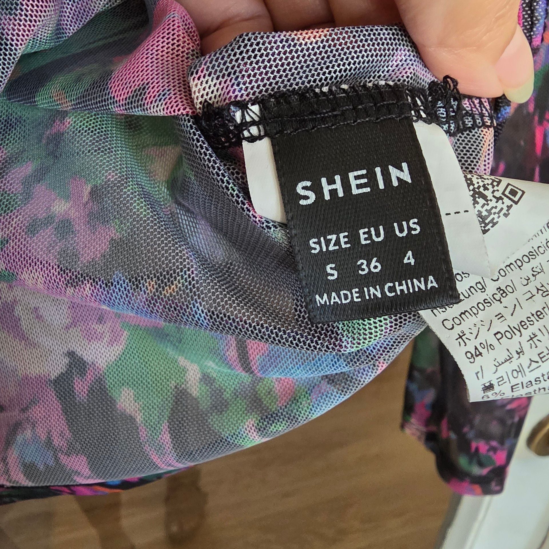 SHEIN Women's Small Floral Mesh Sheer Long Sleeve Top Y2K Multicolor Stretch 4