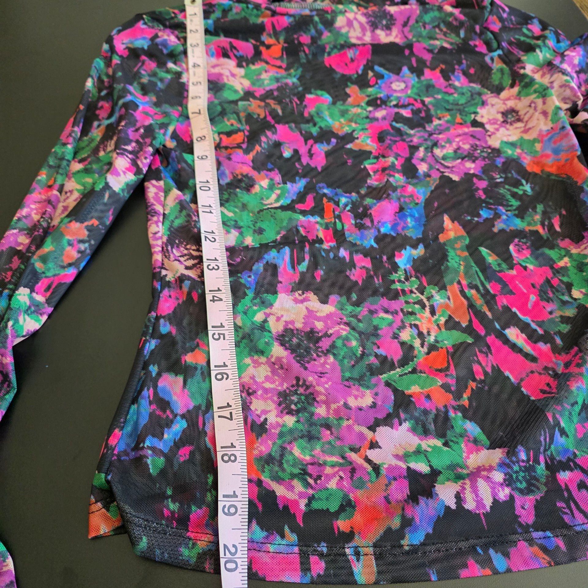 SHEIN Women's Small Floral Mesh Sheer Long Sleeve Top Y2K Multicolor Stretch 7