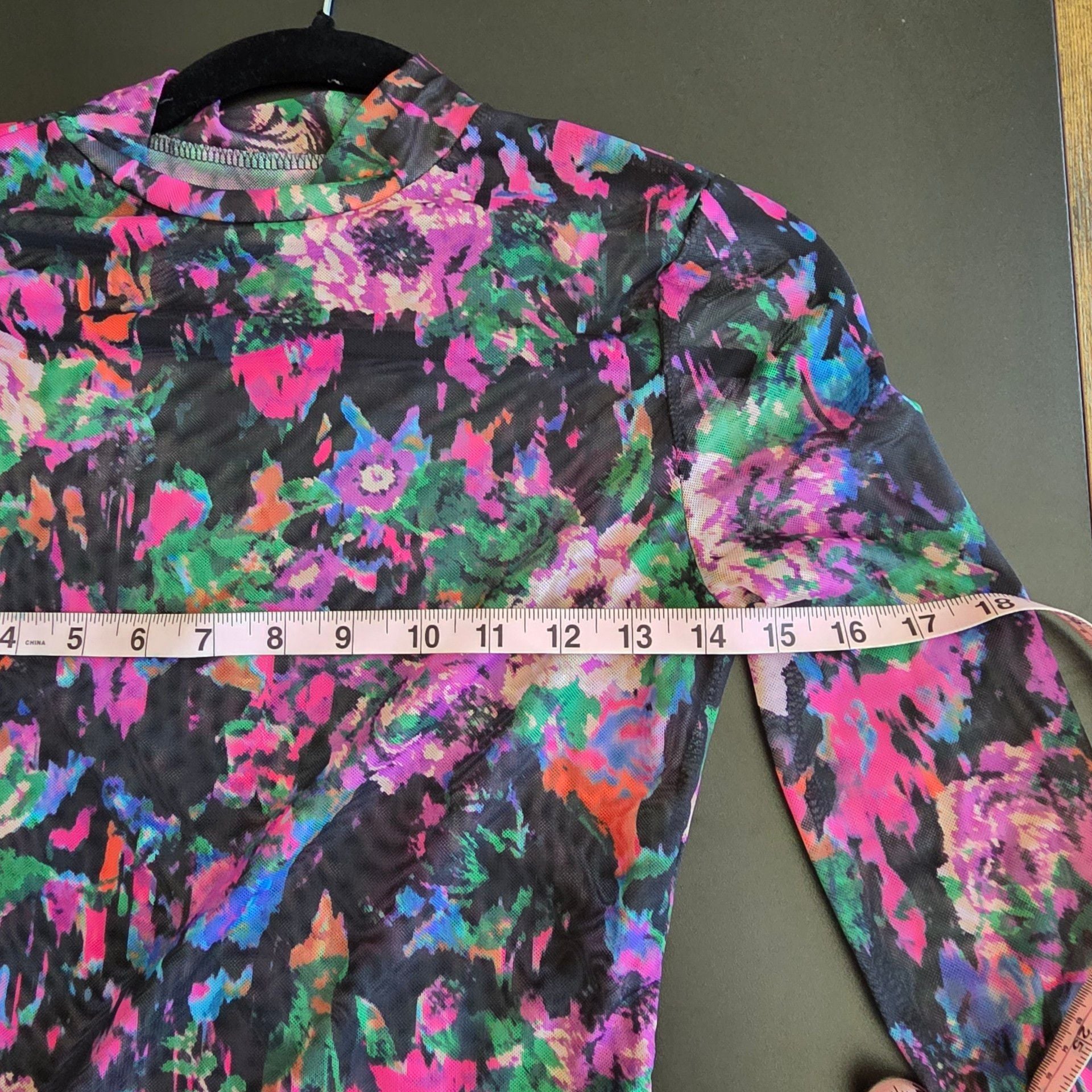SHEIN Women's Small Floral Mesh Sheer Long Sleeve Top Y2K Multicolor Stretch 8