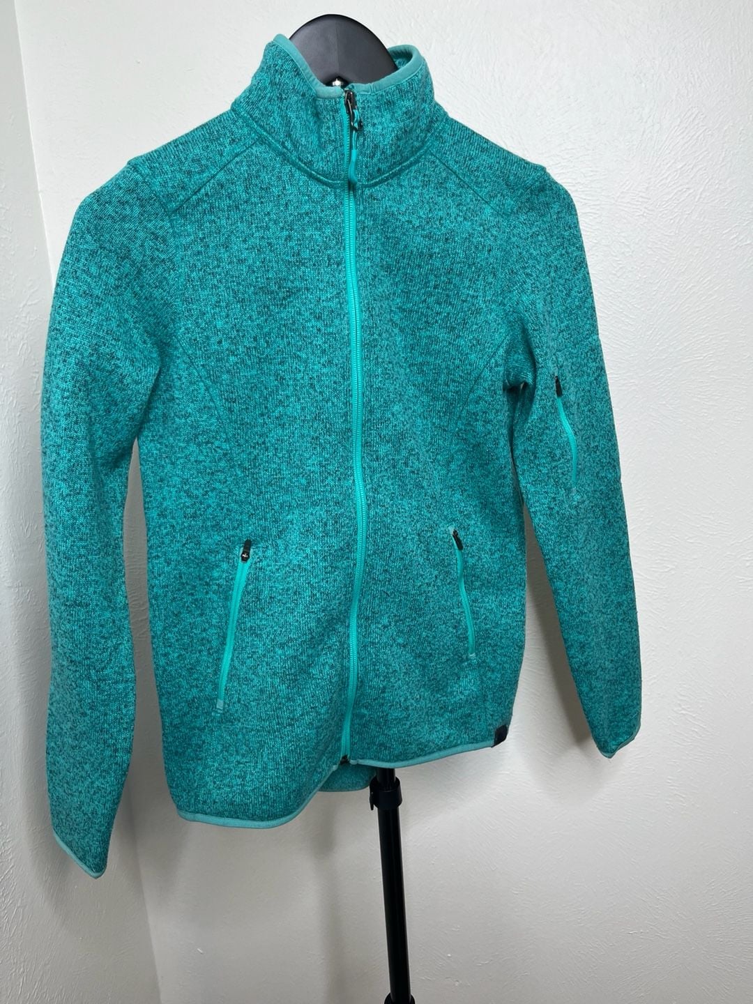 L.L.Bean Sweater Fleece Full Zip Jacket Teal Heather Outdoor Hiking Zip Pockets 2