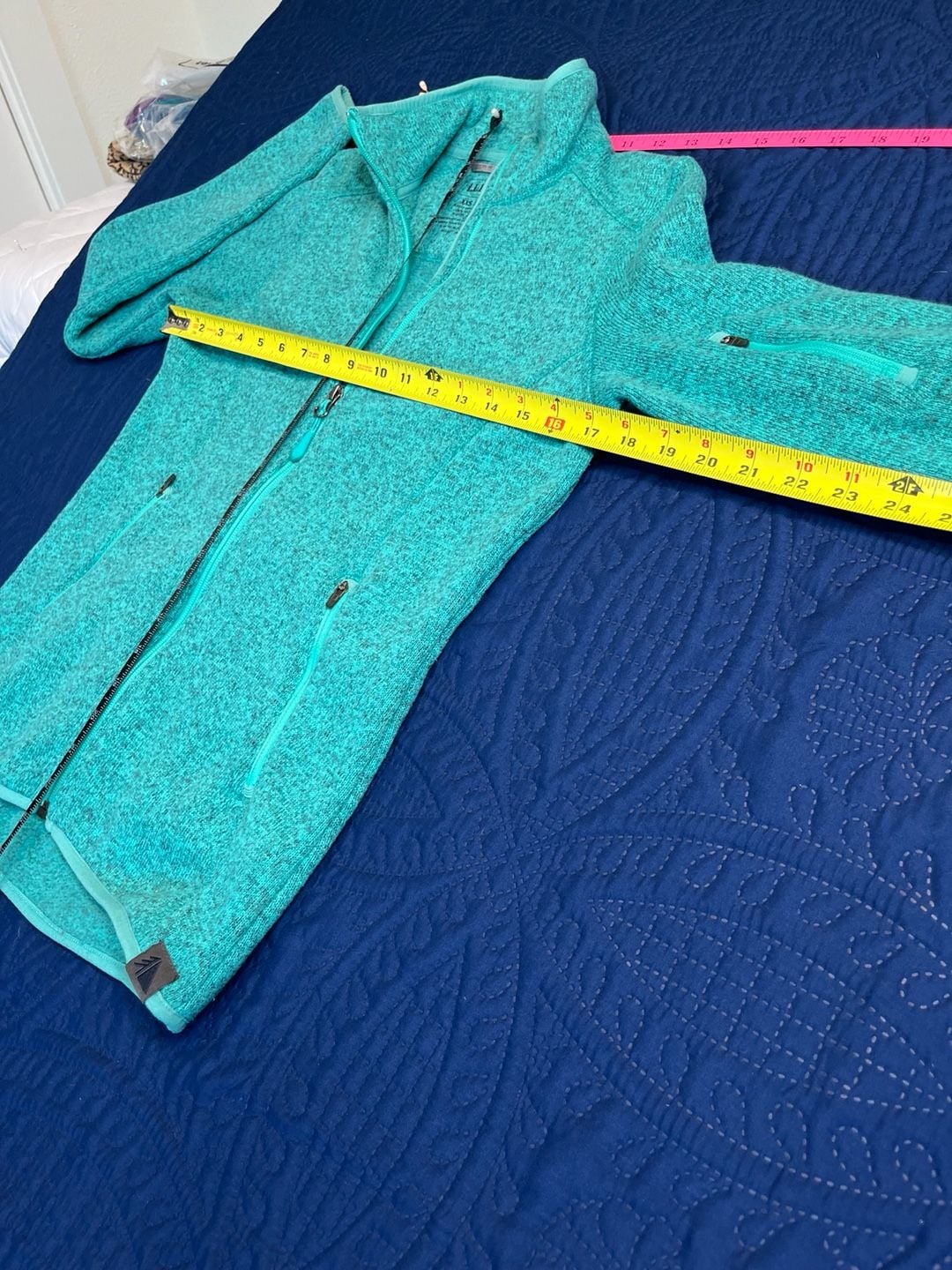 L.L.Bean Sweater Fleece Full Zip Jacket Teal Heather Outdoor Hiking Zip Pockets 5