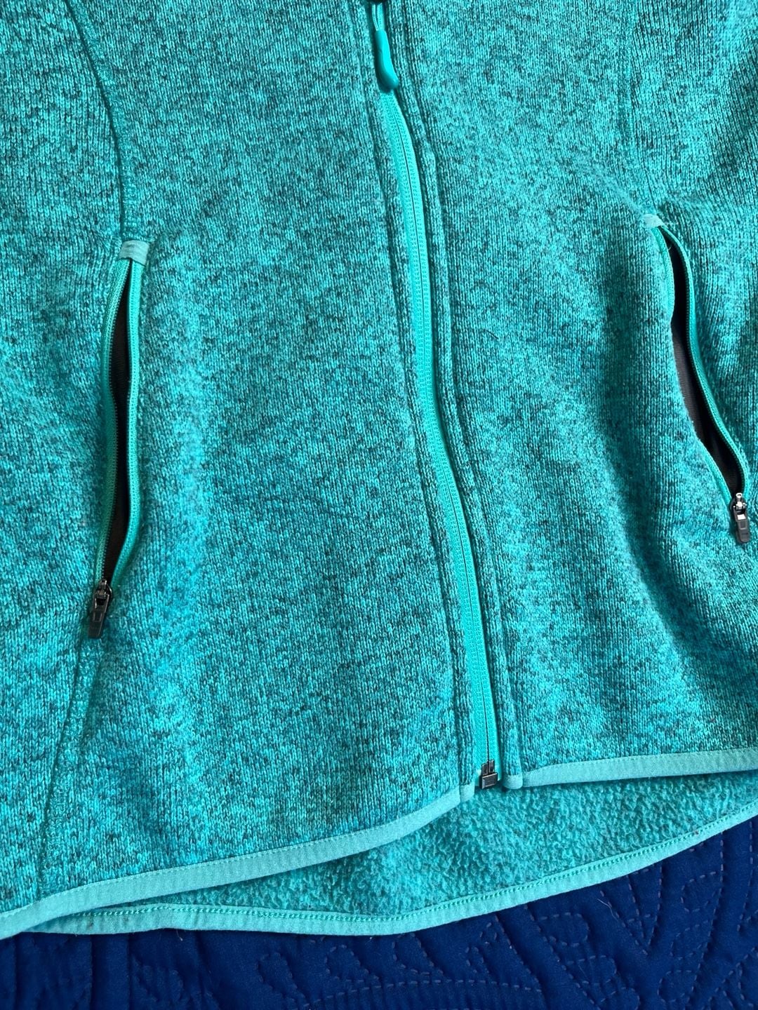 L.L.Bean Sweater Fleece Full Zip Jacket Teal Heather Outdoor Hiking Zip Pockets 7