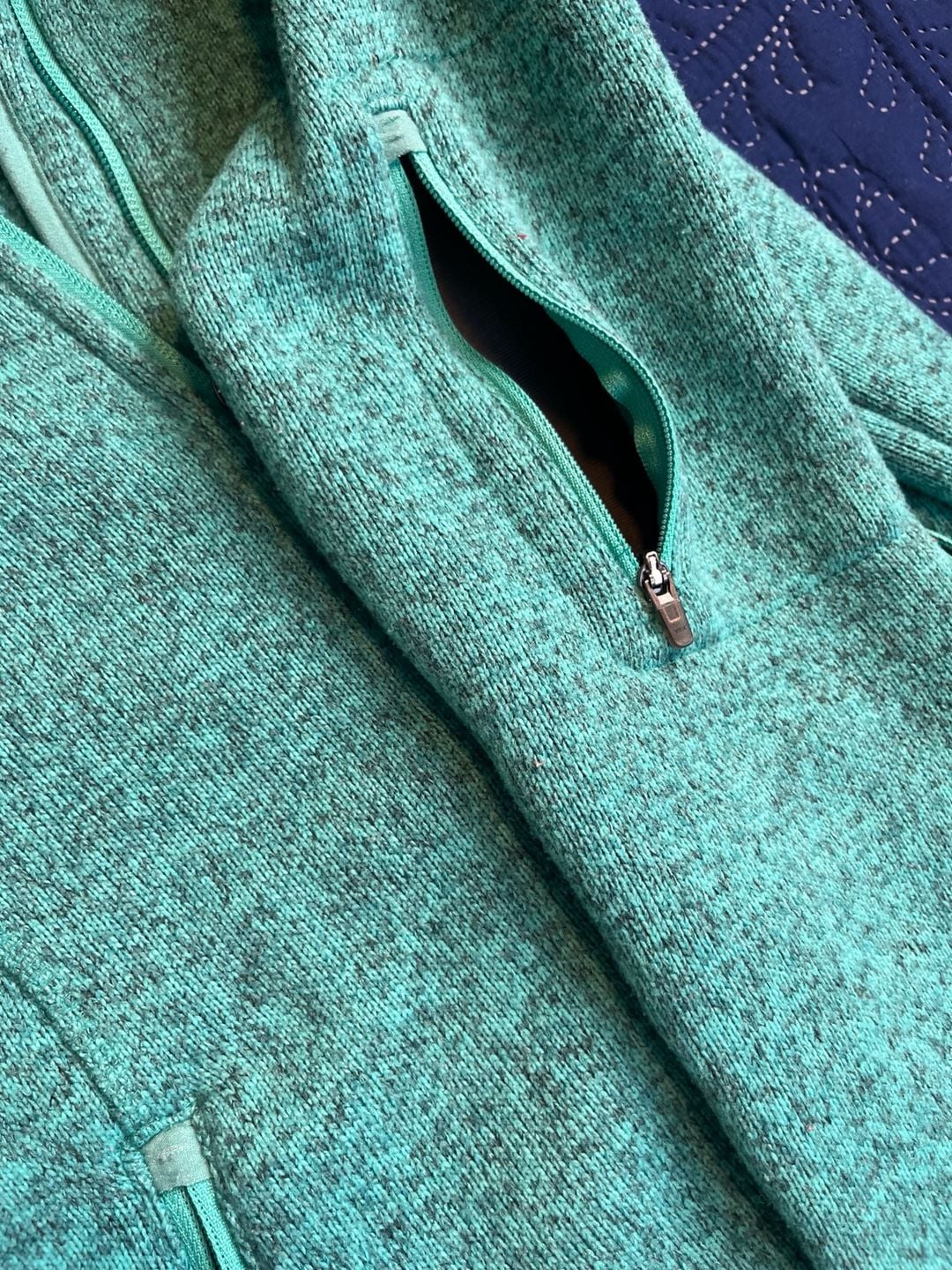 L.L.Bean Sweater Fleece Full Zip Jacket Teal Heather Outdoor Hiking Zip Pockets 8