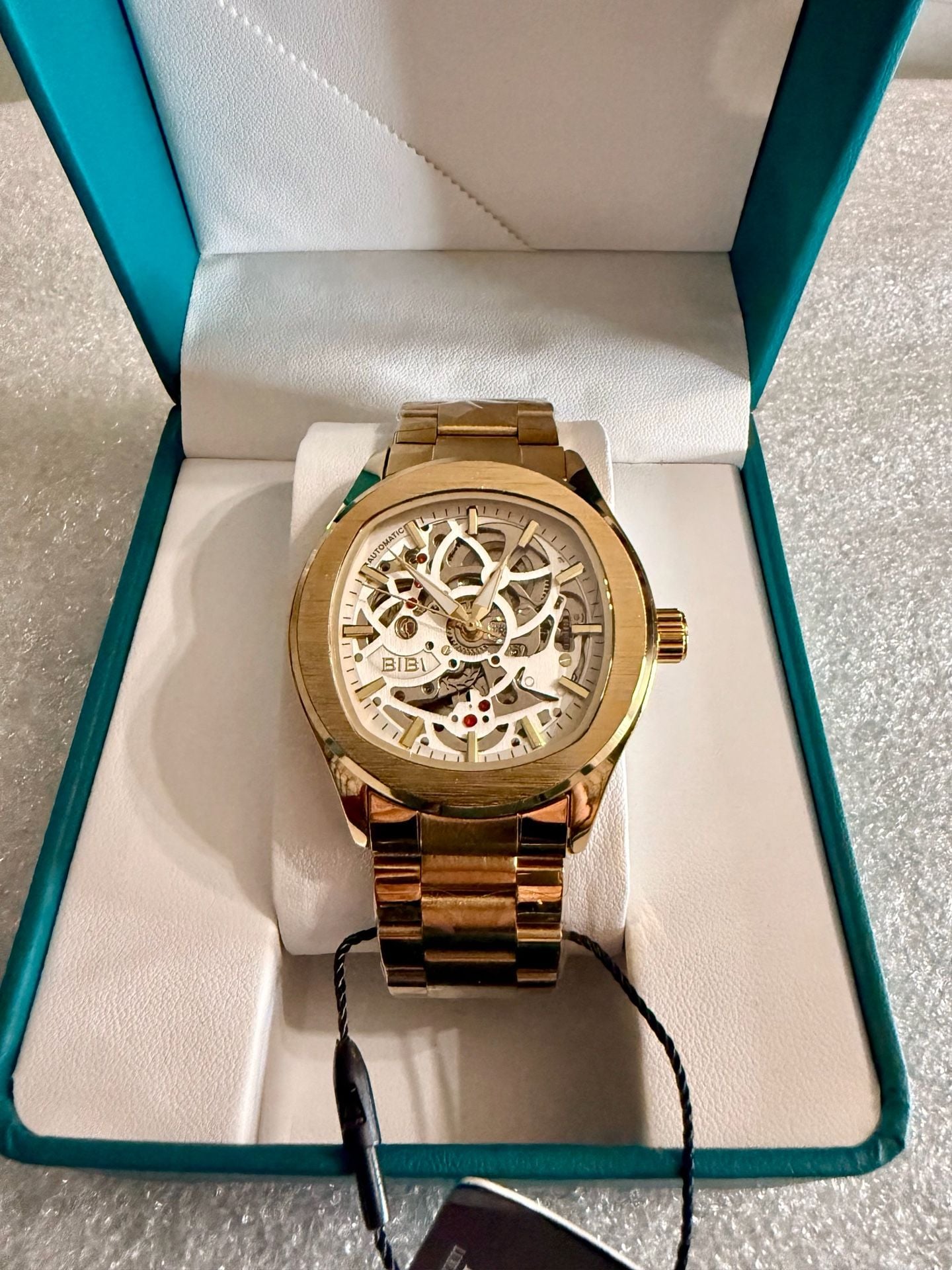 Bibi Automatic Gold Tone Skeleton Watch With Box 3