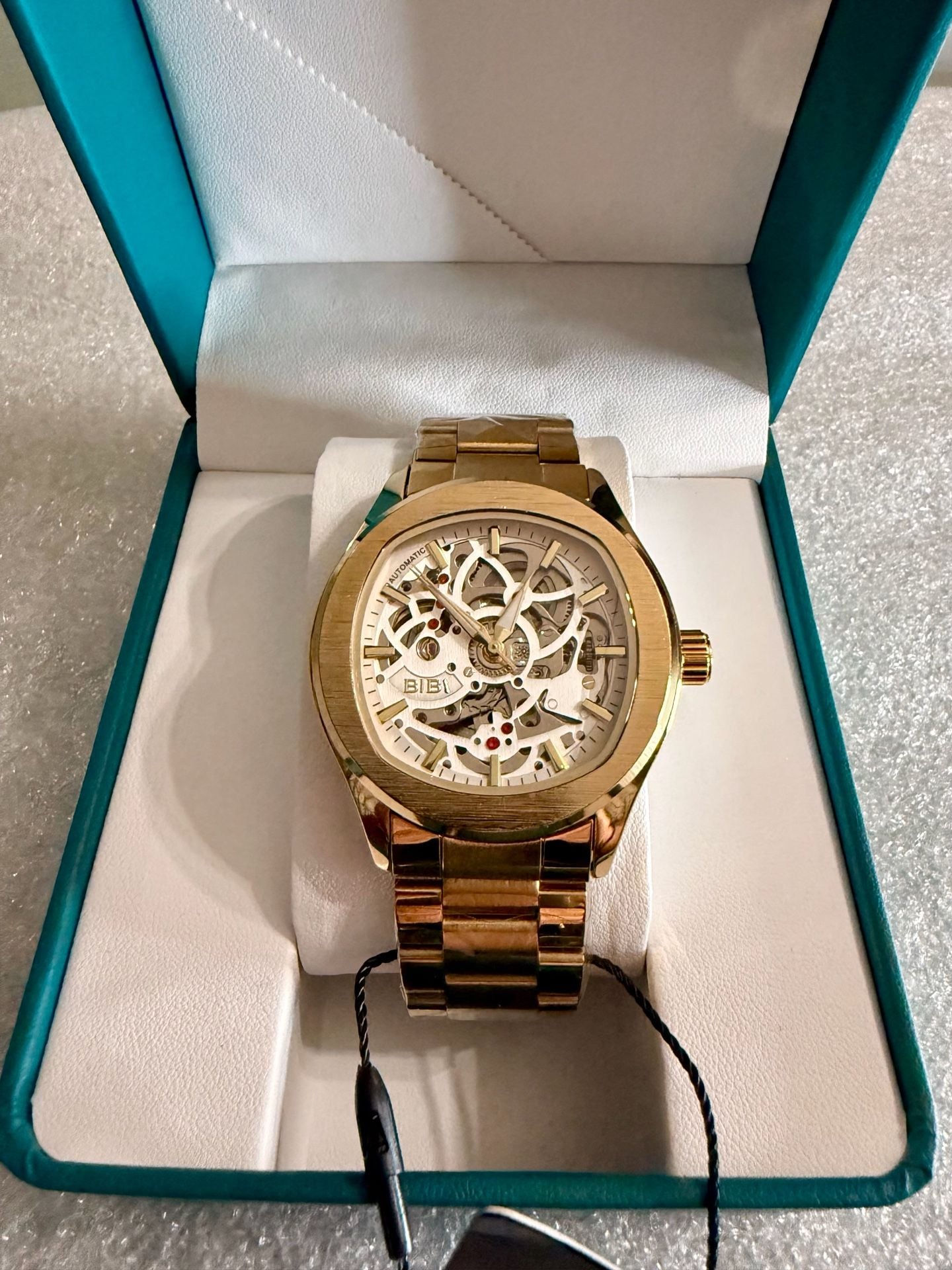 Bibi Automatic Gold Tone Skeleton Watch With Box 4
