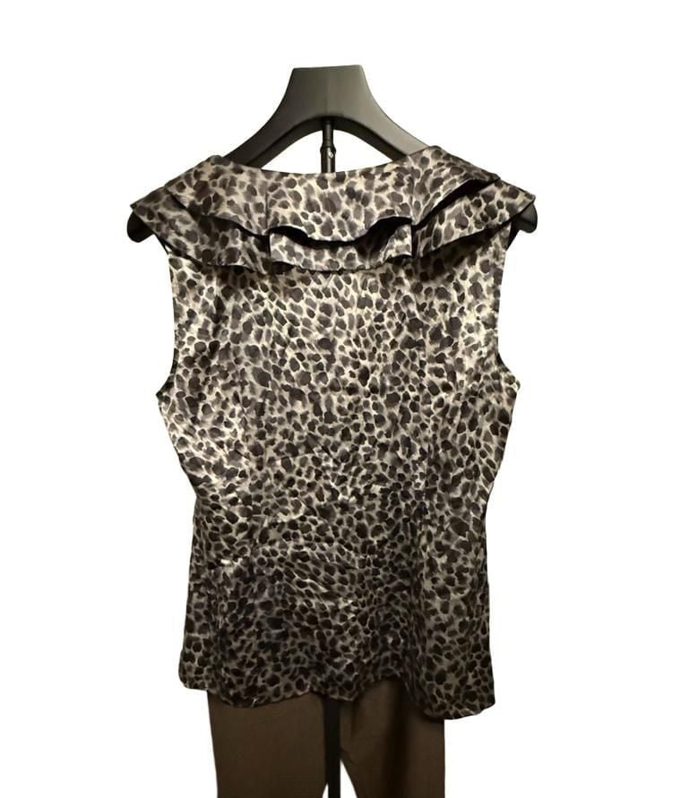 Ann Taylor Leopard Print Ruffle Blouse Size M Sleeveless Top 7