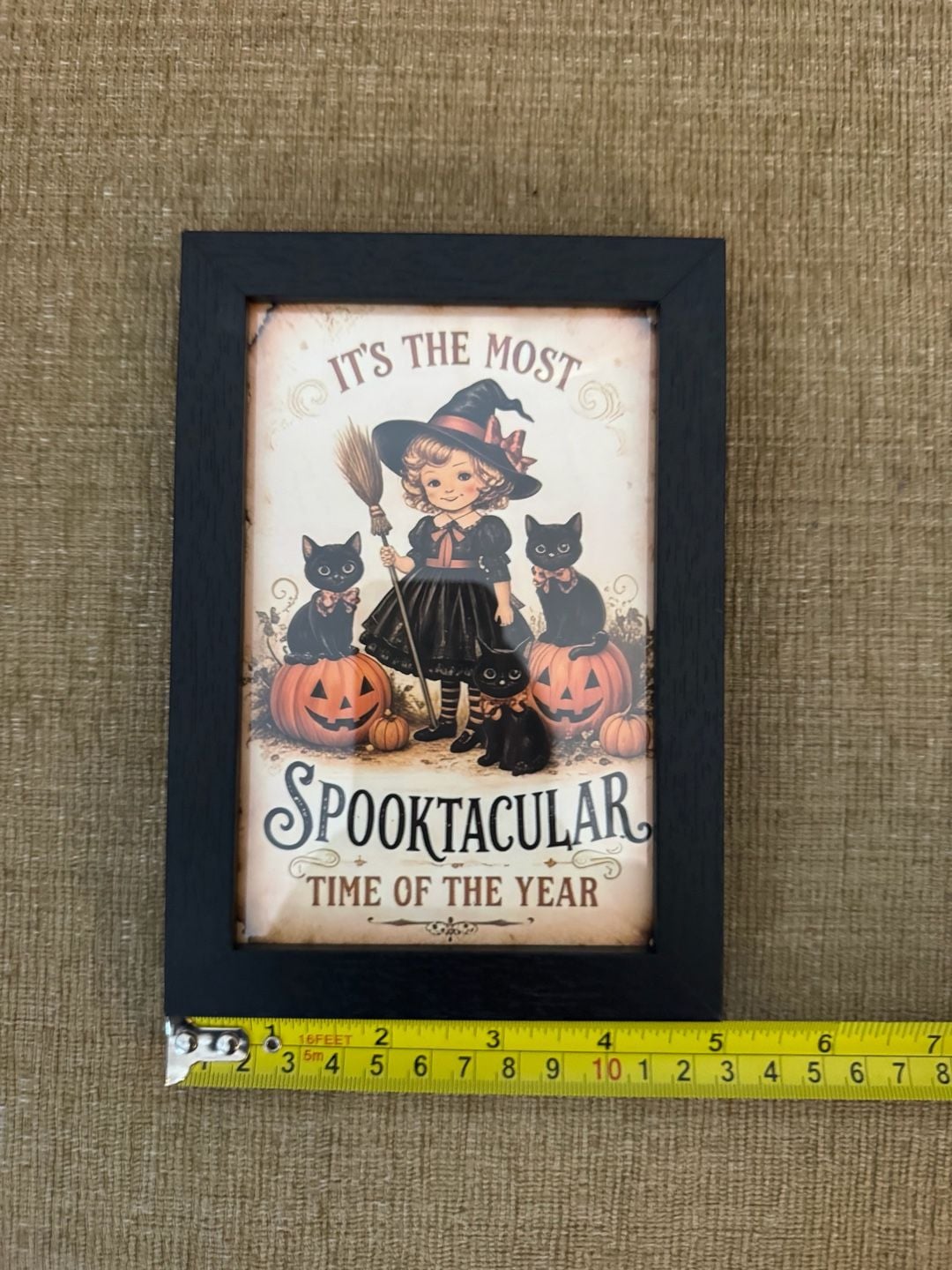 Vintage Style Halloween Witch and Black Cats Framed Art Decor 3