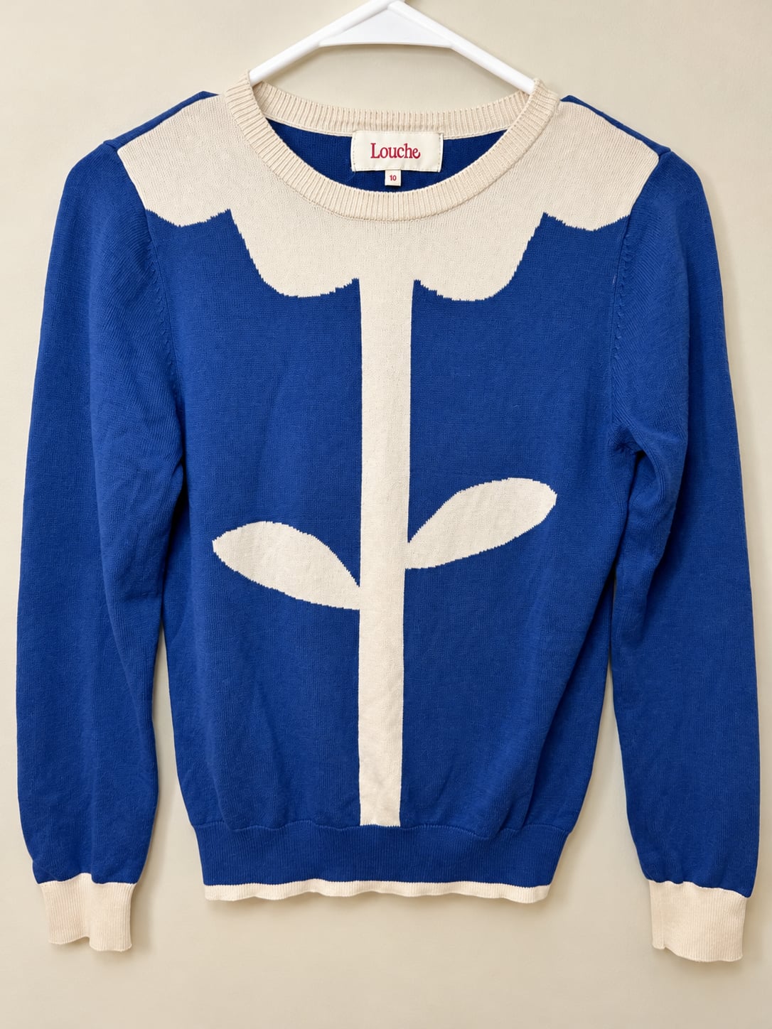 Louche Flower Sweater Size 10 Blue Cotton Long Sleeve Intarsia Knit Top 2