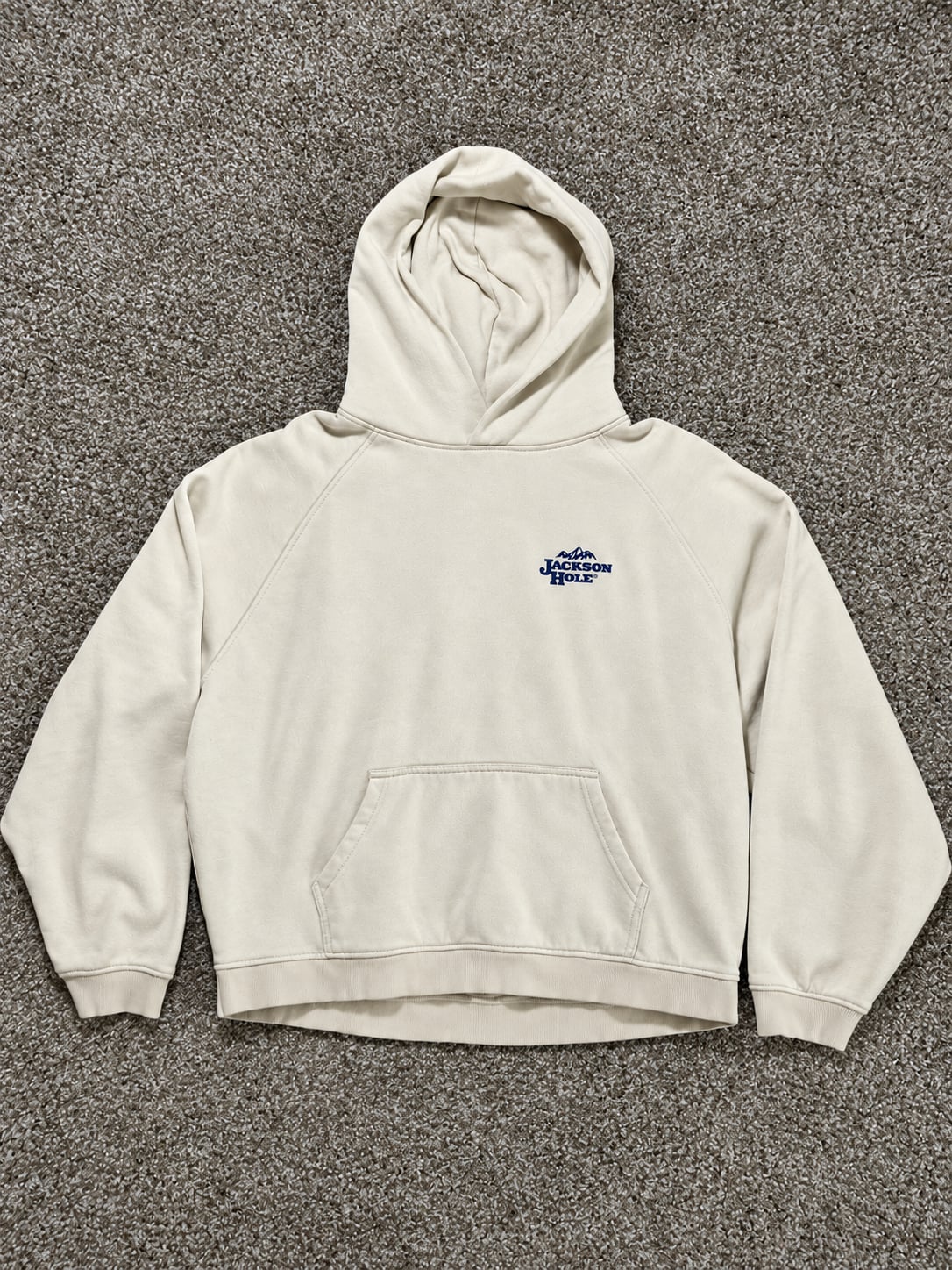 Jackson Hole Hoodie Sweatshirt Size L Cream Blue Mountain Graphic 2