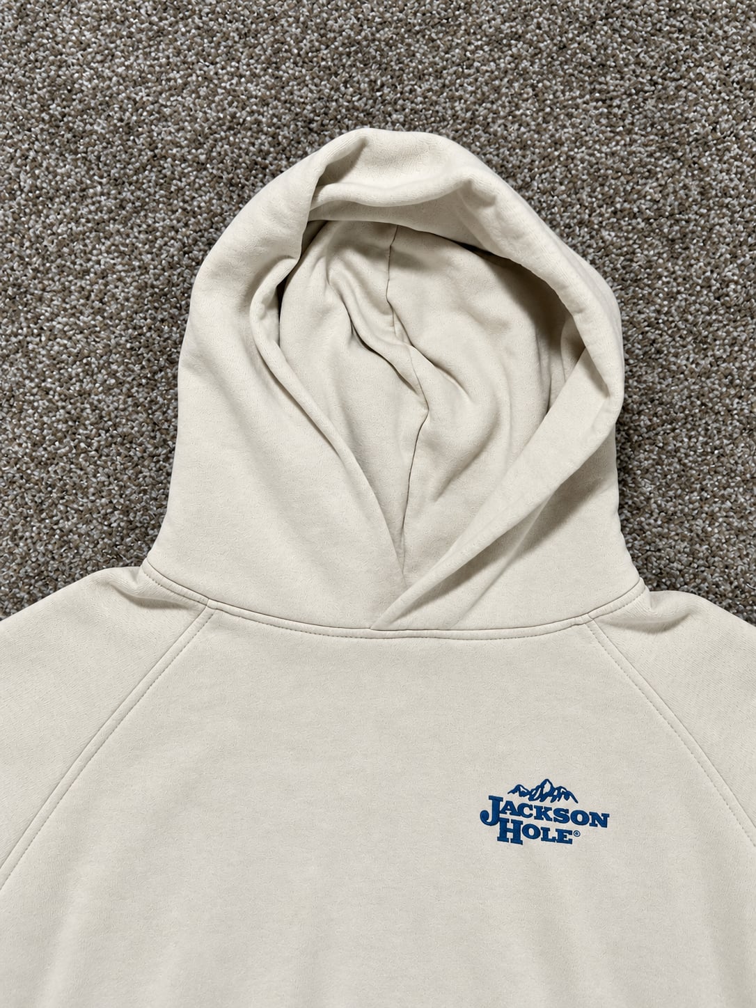 Jackson Hole Hoodie Sweatshirt Size L Cream Blue Mountain Graphic 3