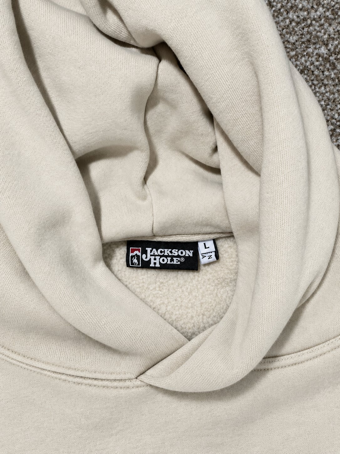 Jackson Hole Hoodie Sweatshirt Size L Cream Blue Mountain Graphic 5