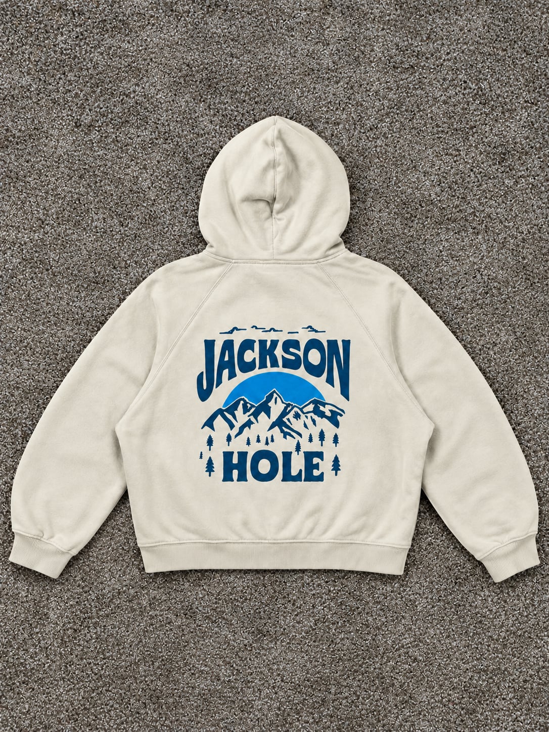 Jackson Hole Hoodie Sweatshirt Size L Cream Blue Mountain Graphic 6