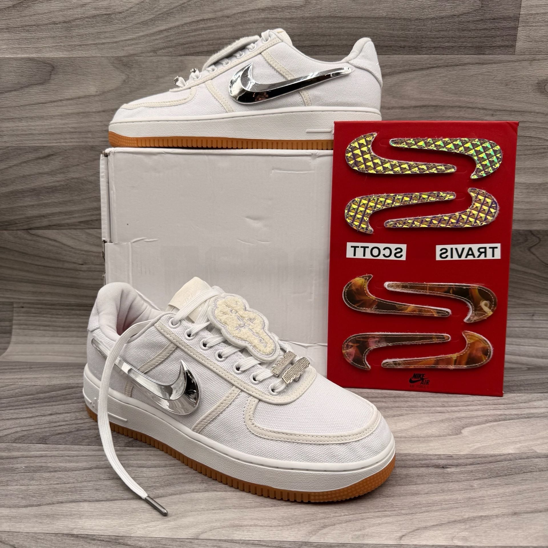 Nike Air Force 1 Low Travis Scott White AQ4211-100 Sz 9.5 New With Swoosh Pack 2