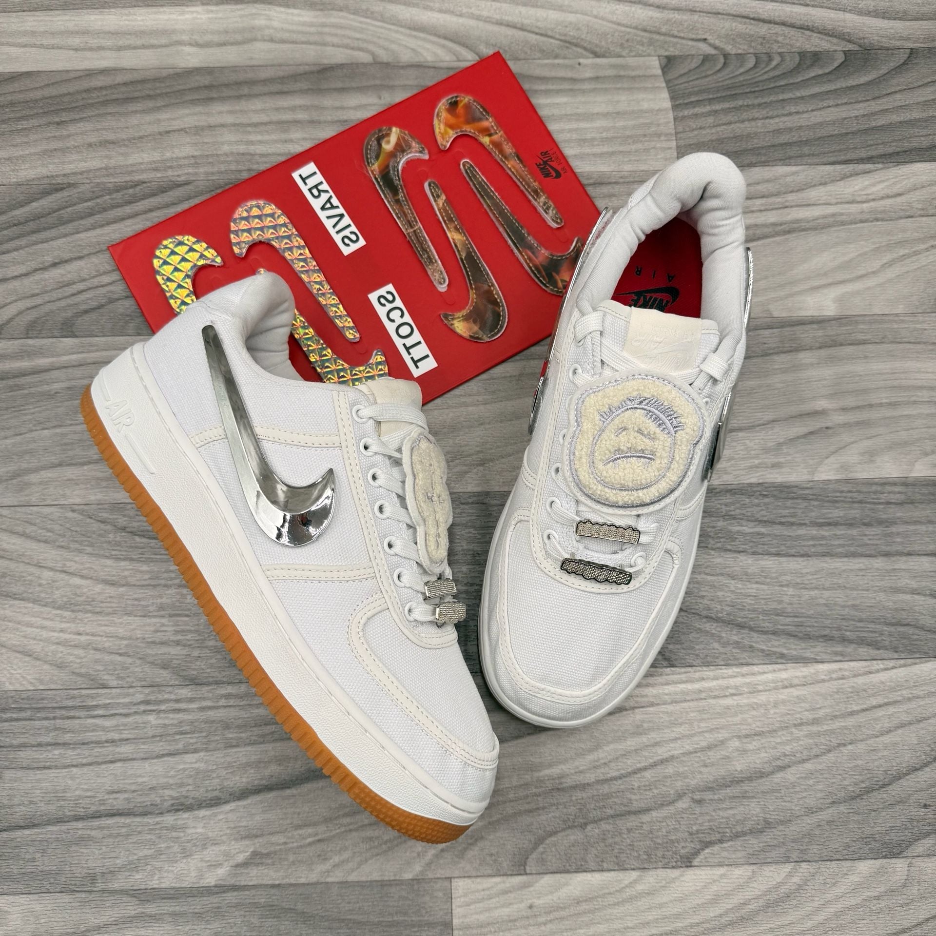 Nike Air Force 1 Low Travis Scott White AQ4211-100 Sz 9.5 New With Swoosh Pack 3
