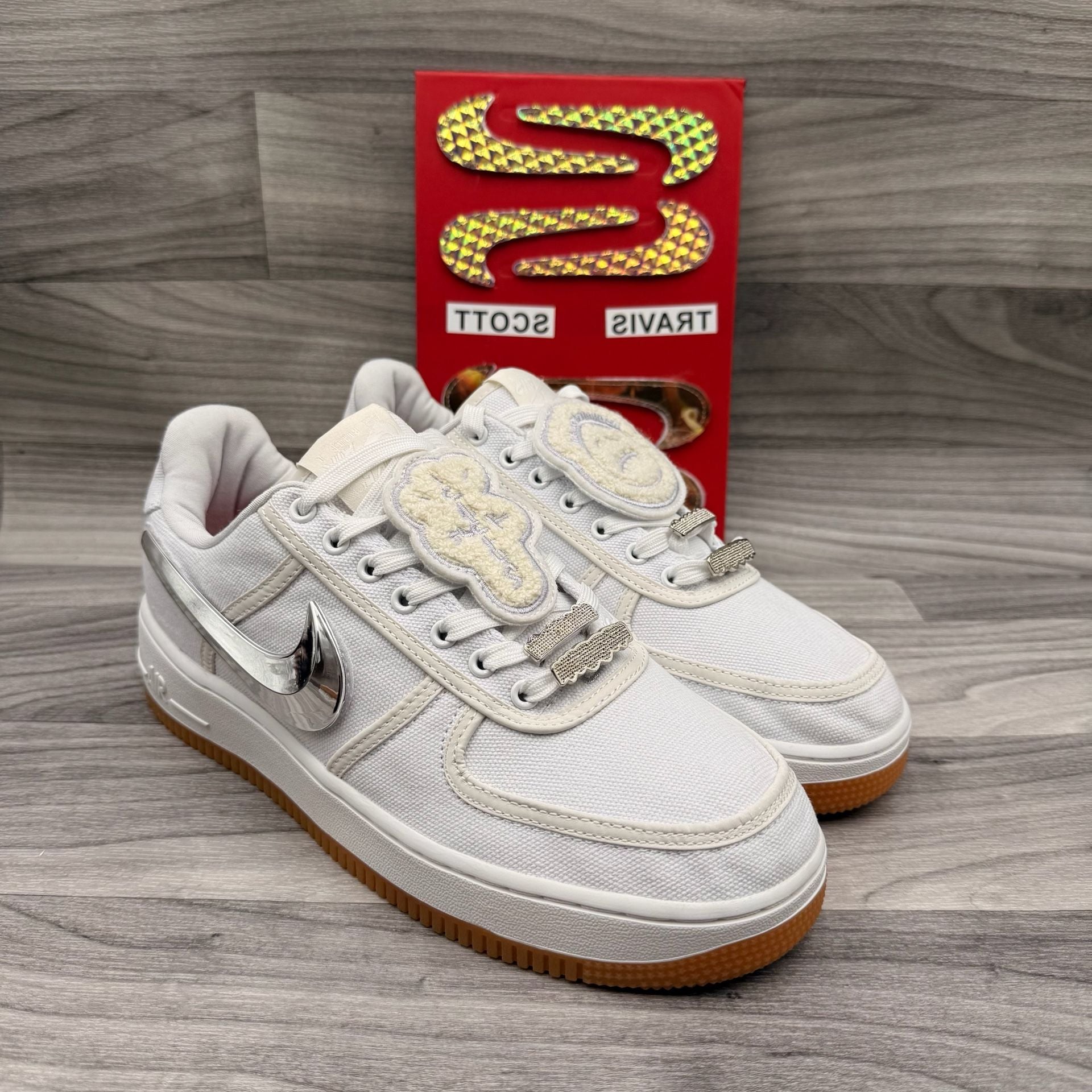 Nike Air Force 1 Low Travis Scott White AQ4211-100 Sz 9.5 New With Swoosh Pack 4