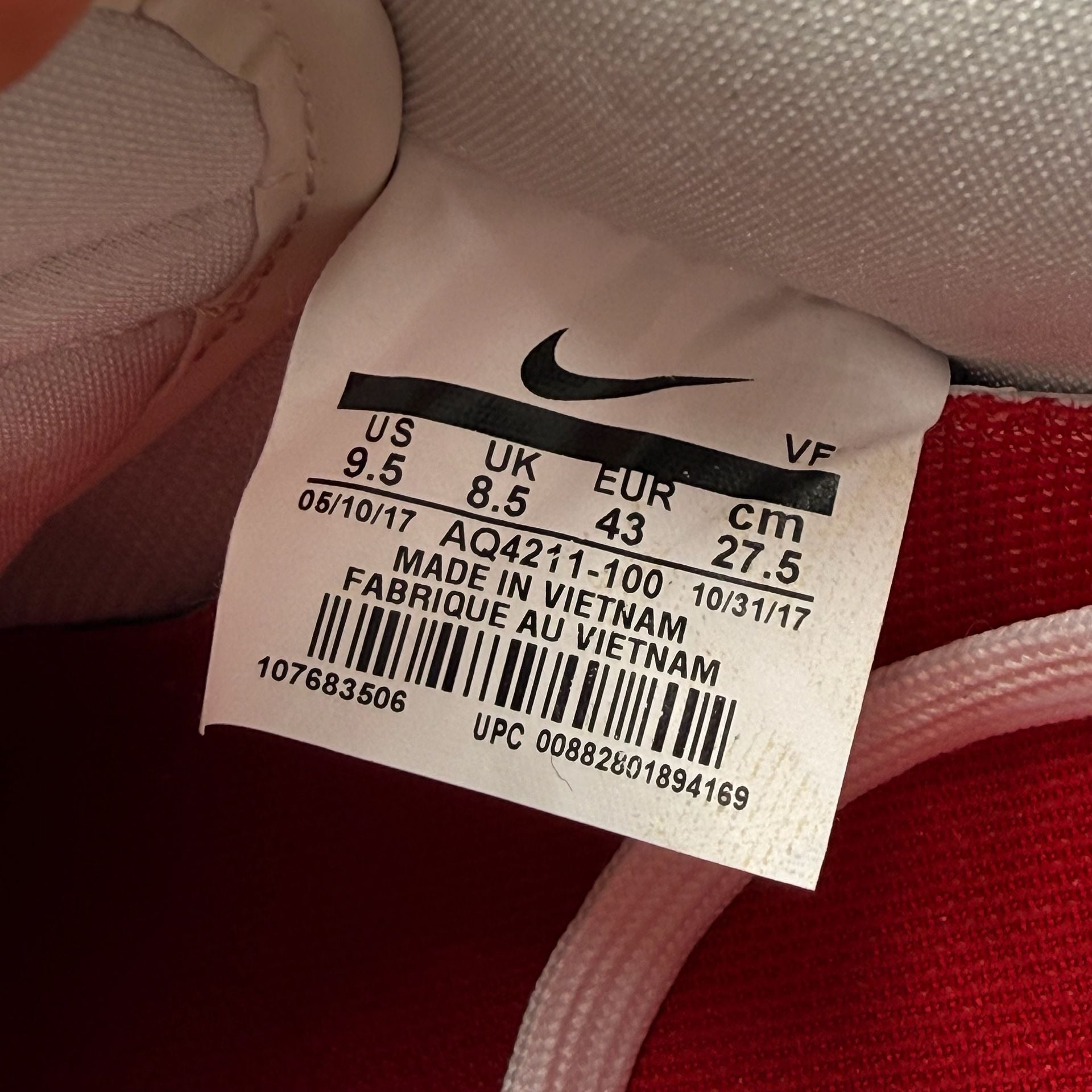 Nike Air Force 1 Low Travis Scott White AQ4211-100 Sz 9.5 New With Swoosh Pack 5