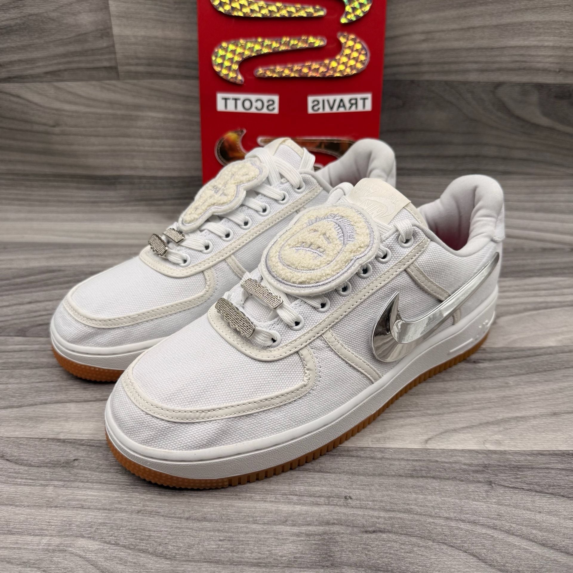 Nike Air Force 1 Low Travis Scott White AQ4211-100 Sz 9.5 New With Swoosh Pack 8