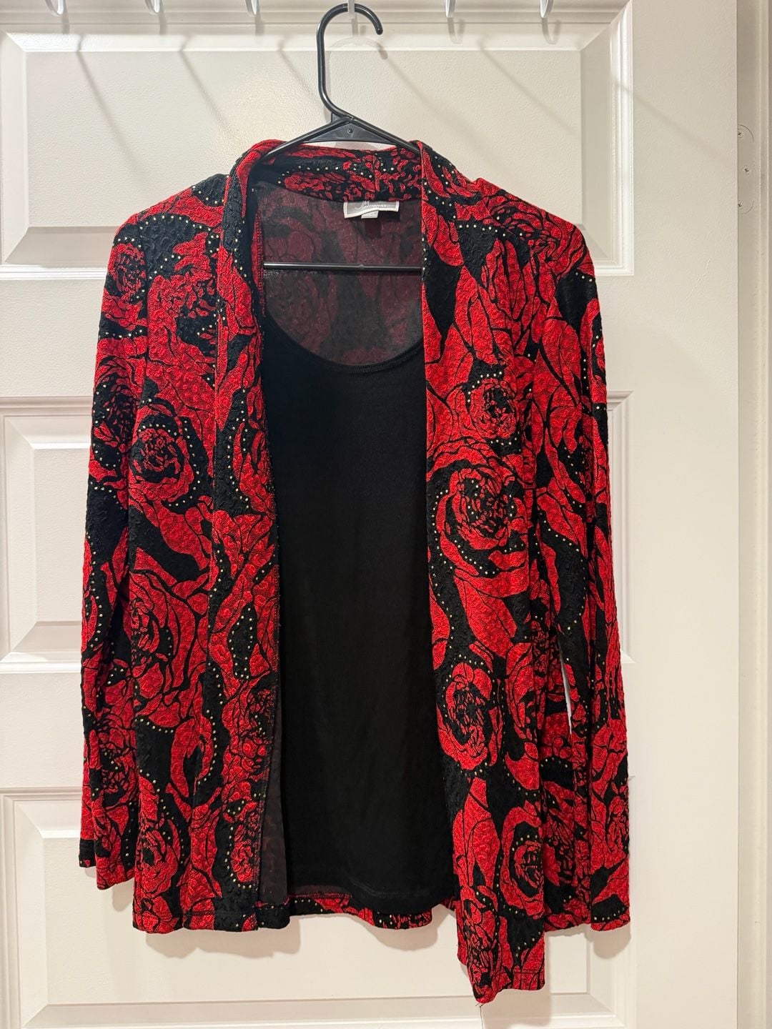 JM Collection Petite Red Black Rose Jacket PM 1