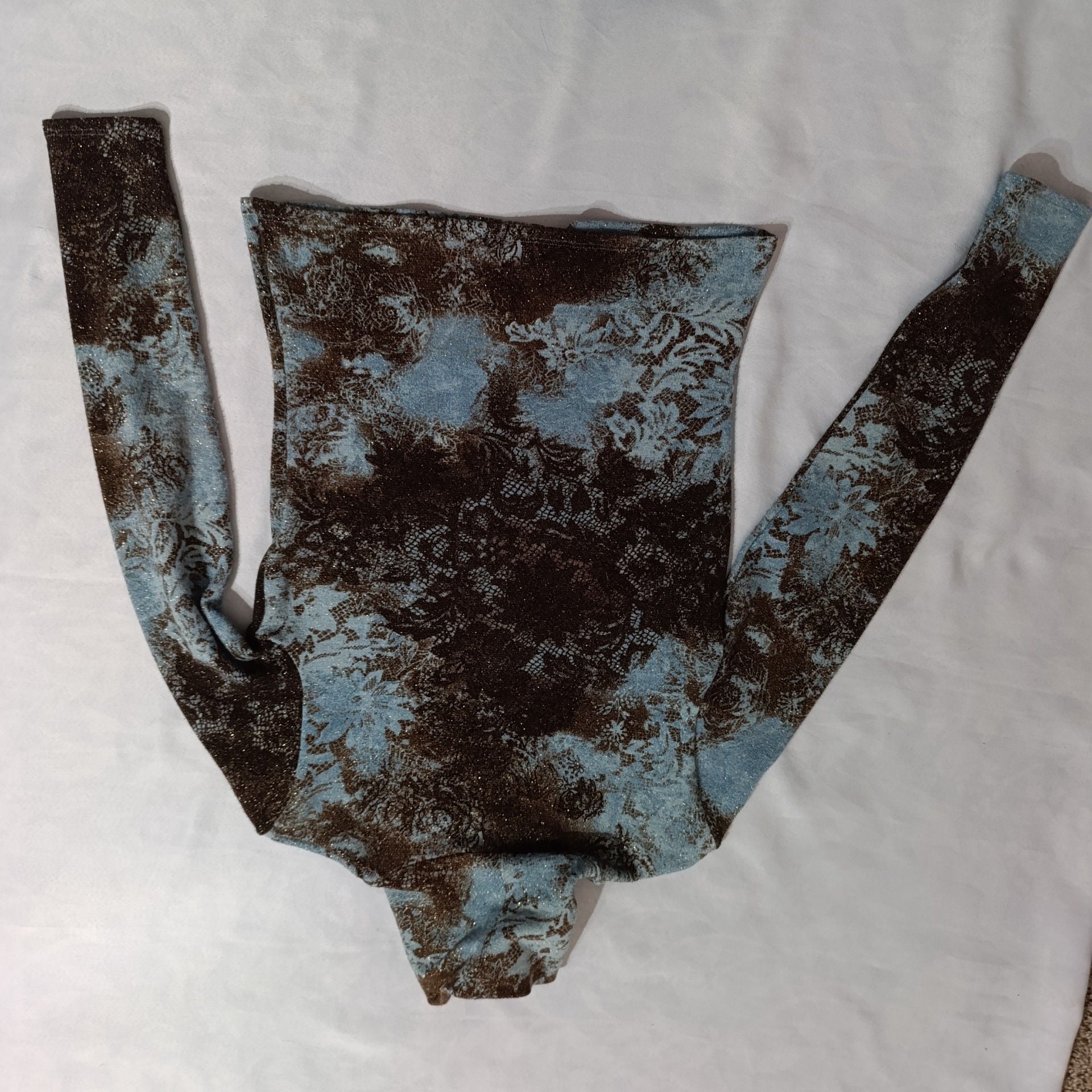 Cache Metallic Turtleneck Top Size L Blue Brown Lurex 5