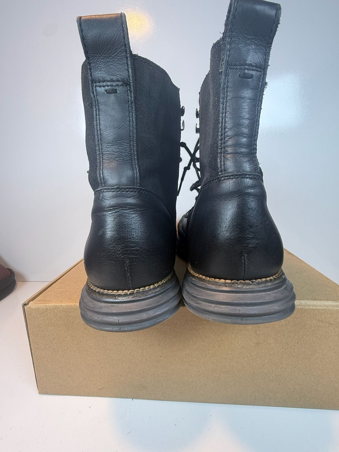Cole Haan Zerogrand Cap Toe Boot Black Leather Suede 7