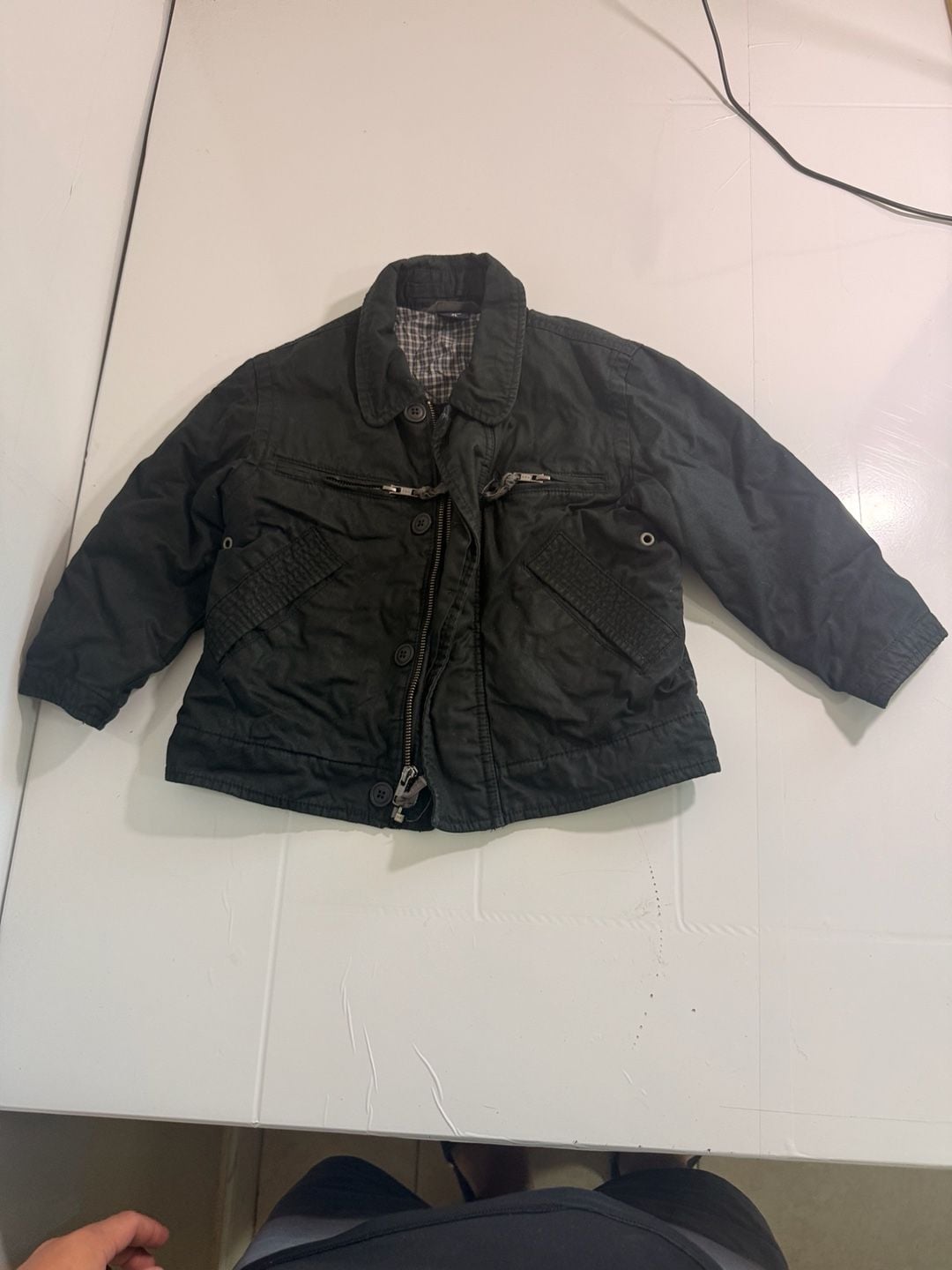 GapKids Utility Jacket Size XS (4-5) Black Canvas Plaid Lined 2