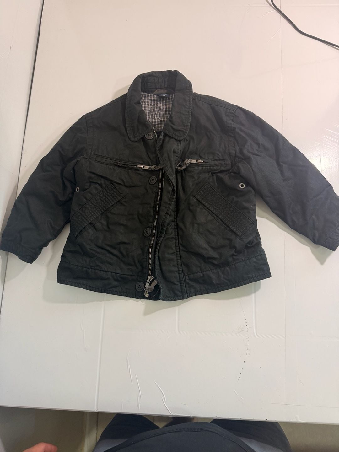 GapKids Utility Jacket Size XS (4-5) Black Canvas Plaid Lined 3