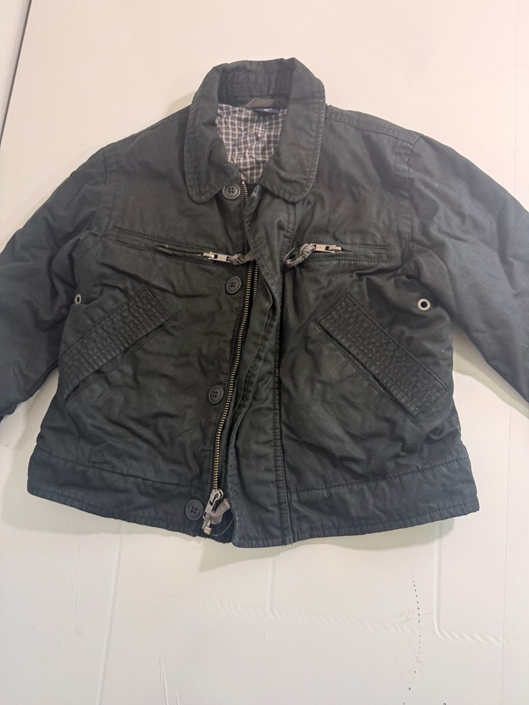 GapKids Utility Jacket Size XS (4-5) Black Canvas Plaid Lined 4