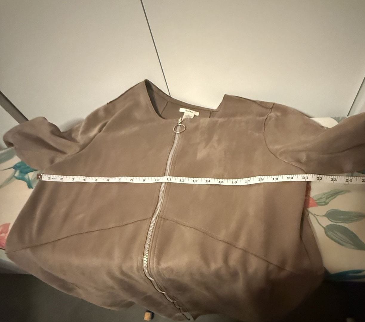 Esley Faux Suede Zip Front Jacket Size L Brown Long Trench Coat 7