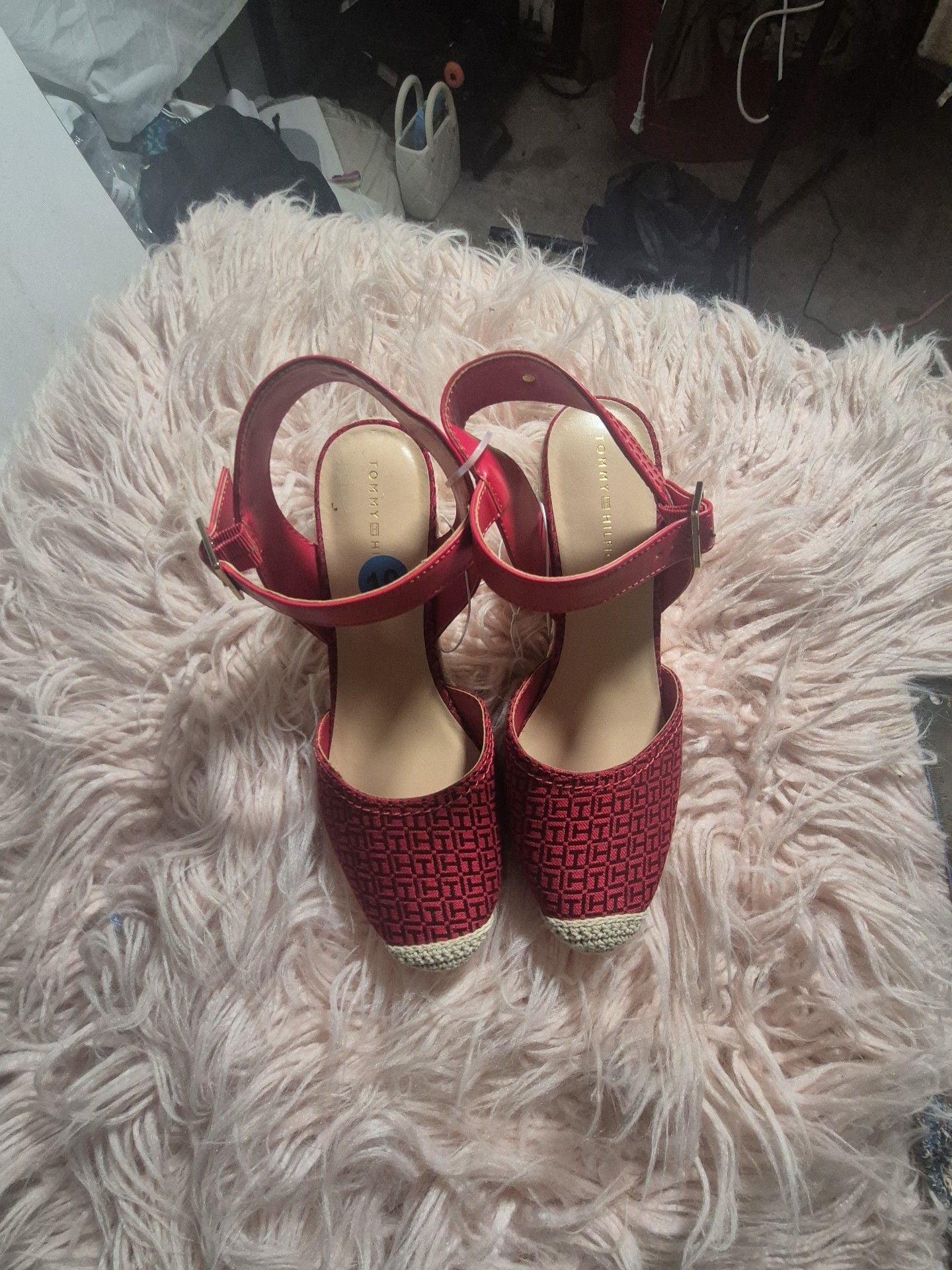 Tommy Hilfiger Monogram Espadrille Wedge Sandals Size 10M Red 2