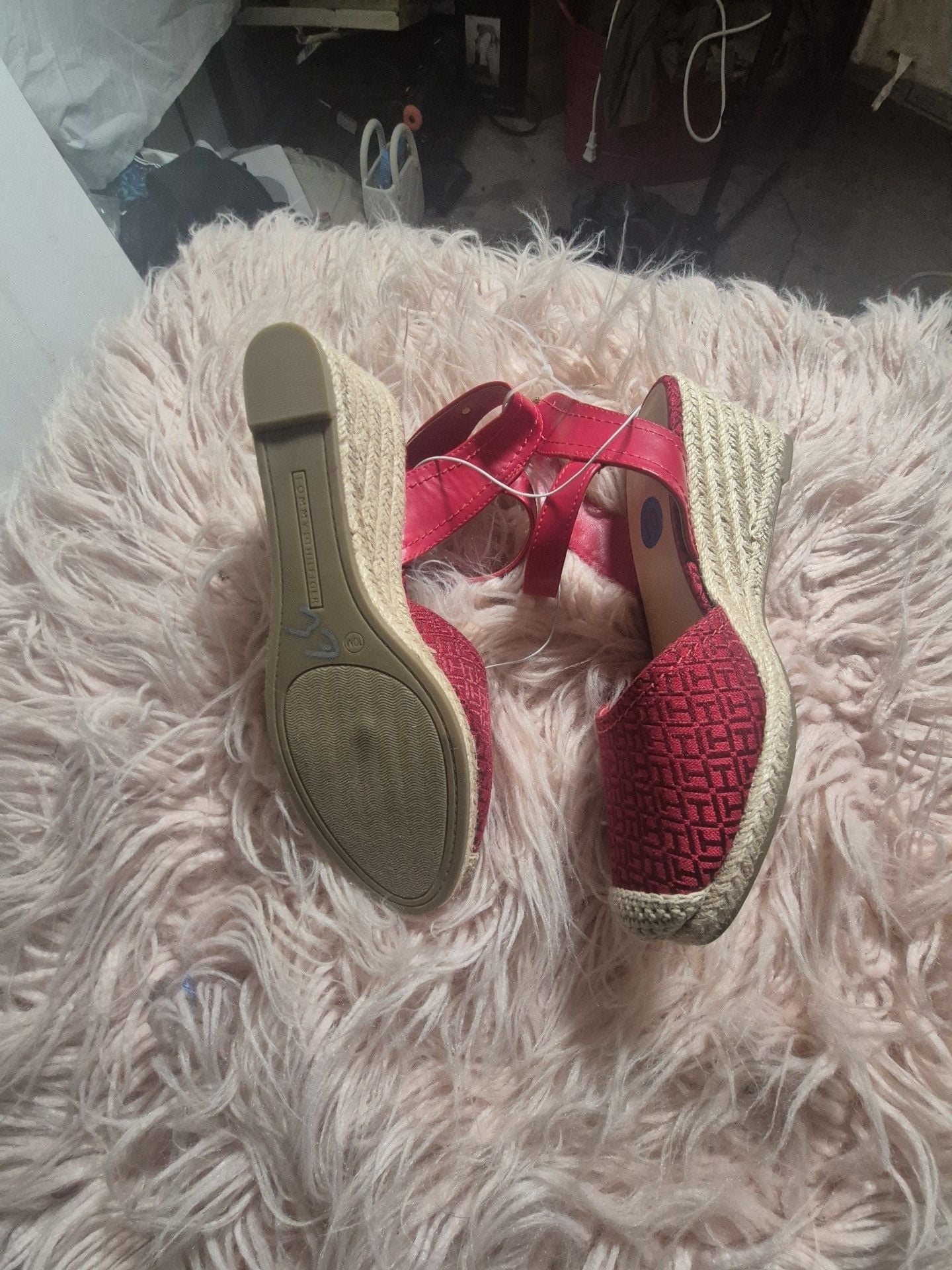Tommy Hilfiger Monogram Espadrille Wedge Sandals Size 10M Red 3