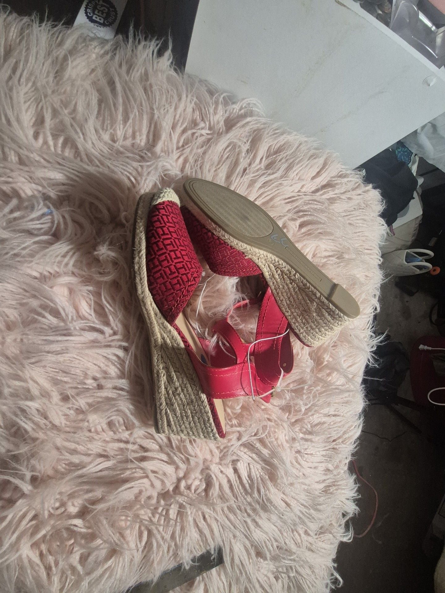 Tommy Hilfiger Monogram Espadrille Wedge Sandals Size 10M Red 4