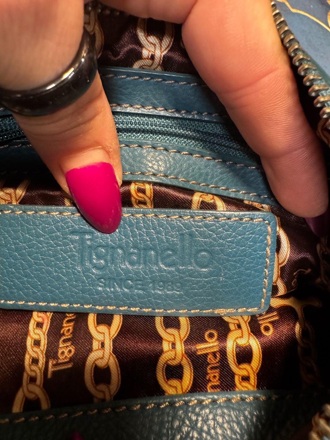 Tignanello Blue Leather Crossbody Purse 8