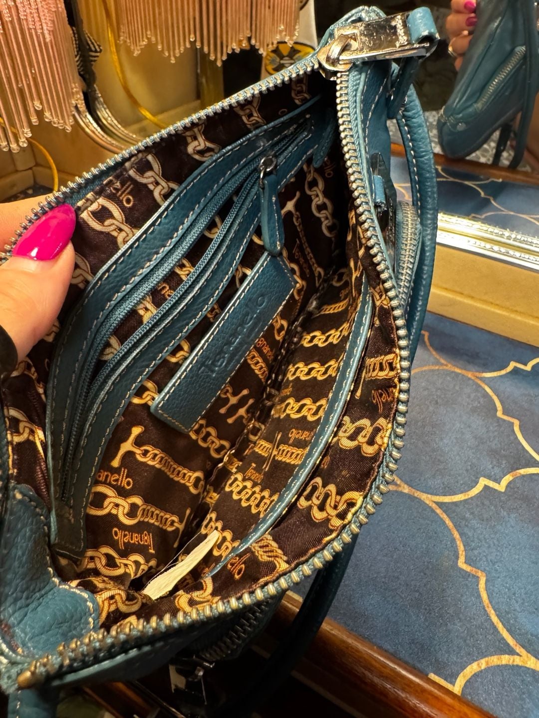 Tignanello Blue Leather Crossbody Purse 9