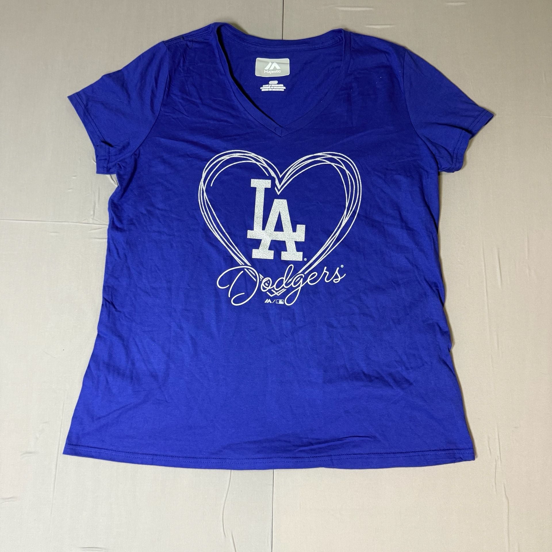Majestic Los Angeles Dodgers V-Neck T-Shirt Size L Blue 2