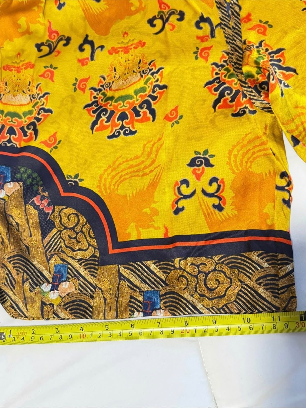 NING Silk 100% silk two piece Set Size L Yellow Asian Print Shirt Shorts 8