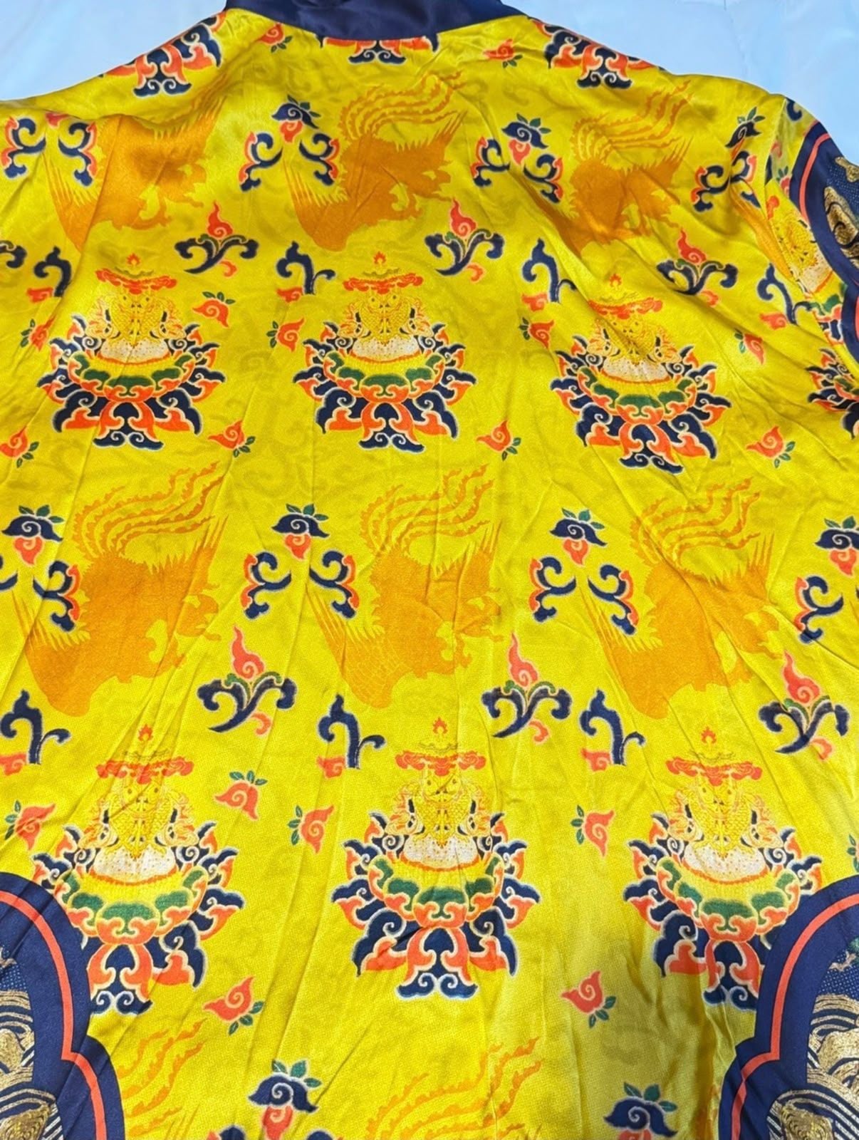 NING Silk 100% silk two piece Set Size L Yellow Asian Print Shirt Shorts 10