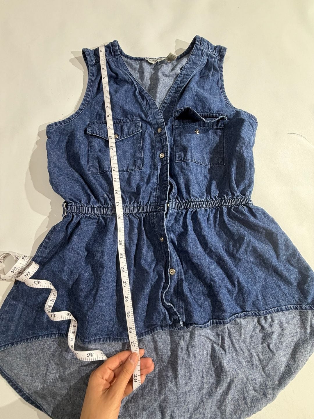 Gold Flava Denim Sleeveless Button Up Peplum Top Size 14 5