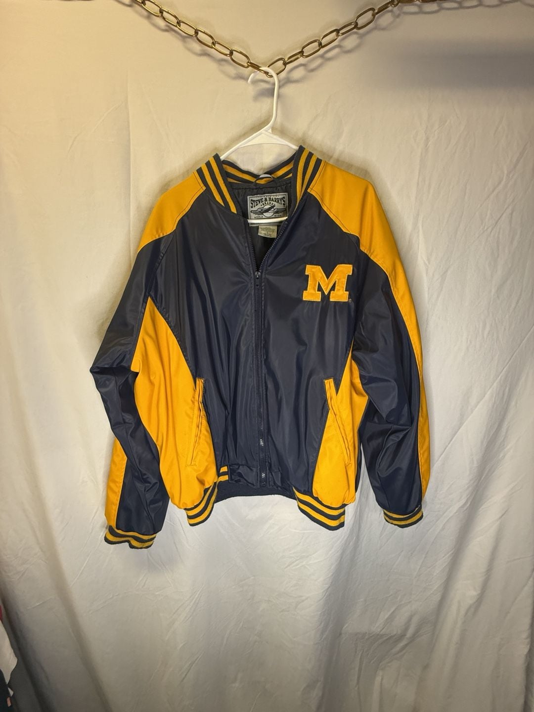 Steve & Barry's Michigan Wolverines Varsity Jacket Size L Blue Gold 2