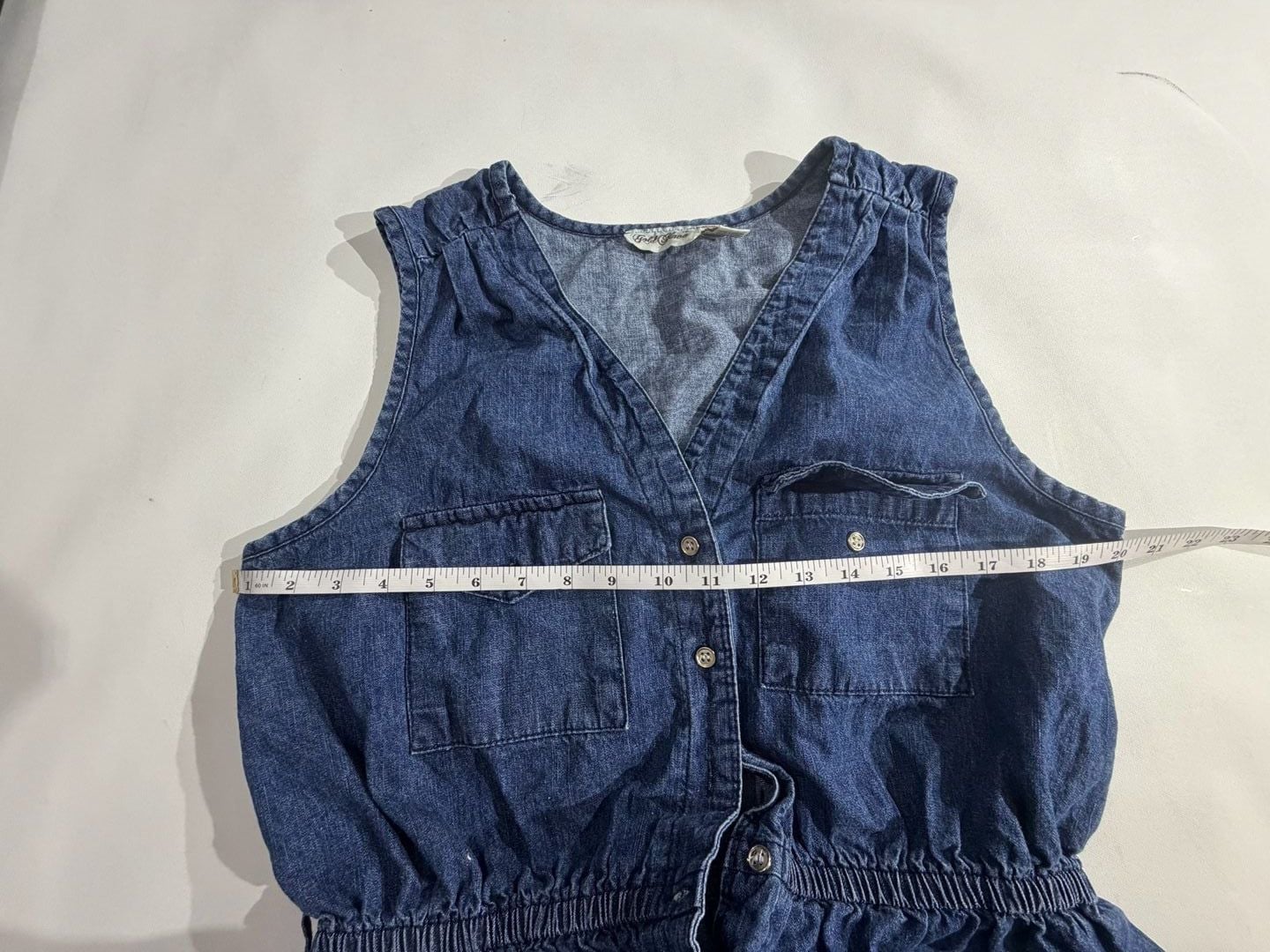 Gold Flava Denim Sleeveless Button Up Peplum Top Size 14 6
