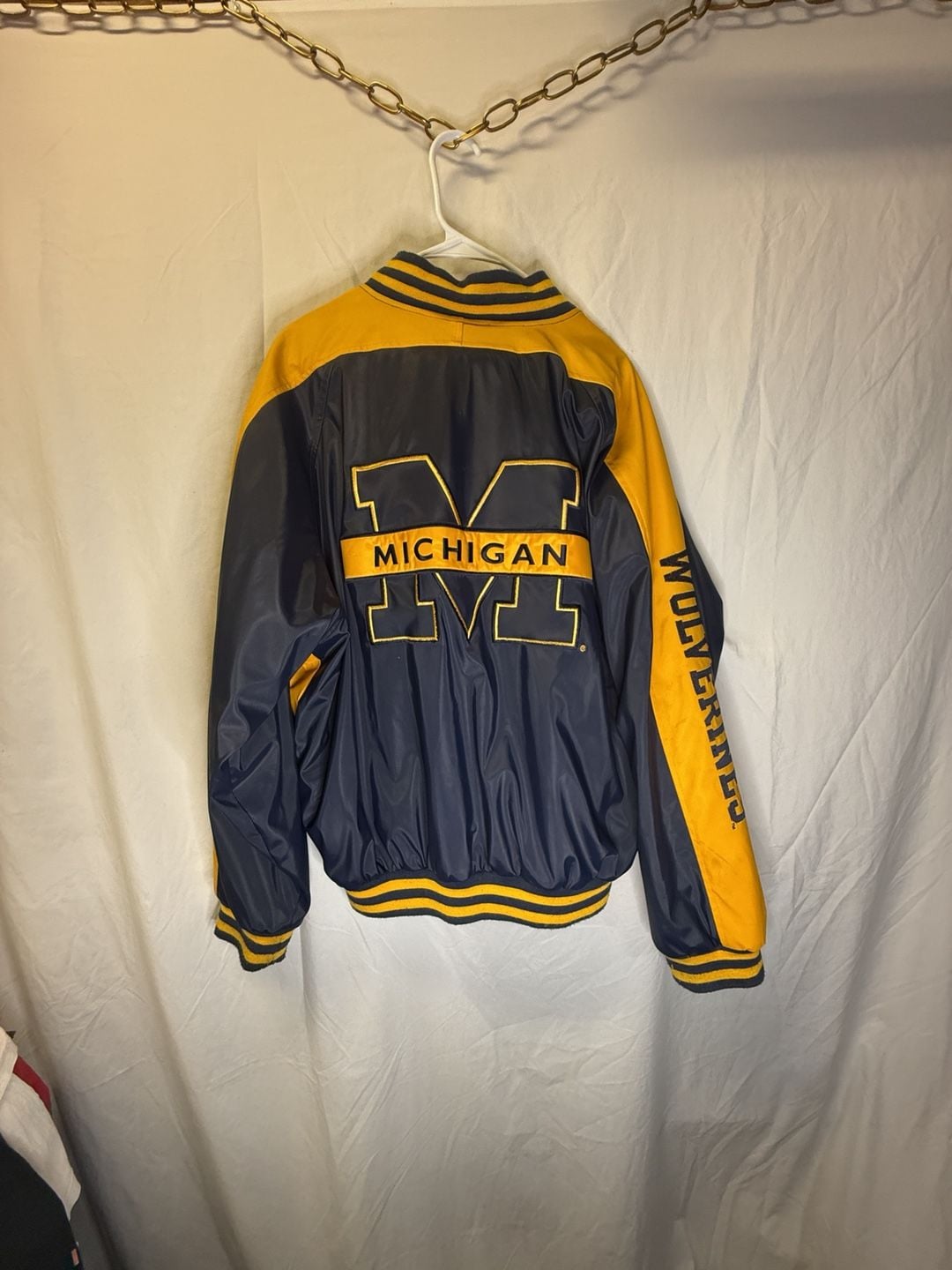 Steve & Barry's Michigan Wolverines Varsity Jacket Size L Blue Gold 5
