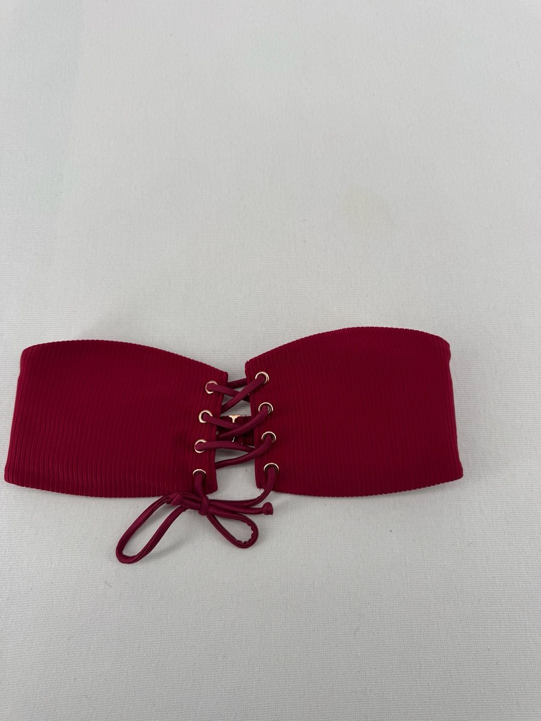 L.A. Hearts Bikini Top Size XS Burgundy Ribbed Lace-Up Strapless 2