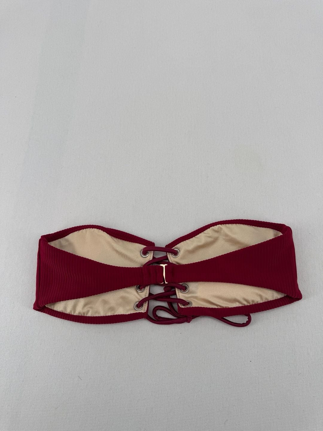 L.A. Hearts Bikini Top Size XS Burgundy Ribbed Lace-Up Strapless 3