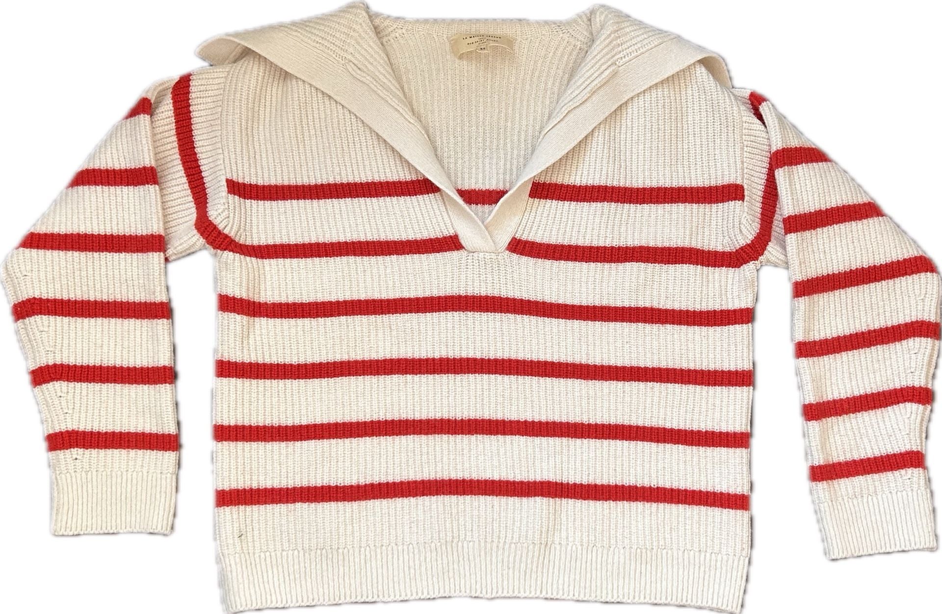 Sézane Tahar Jumper Sweater Size XS Red White Striped Sailor Collar 2