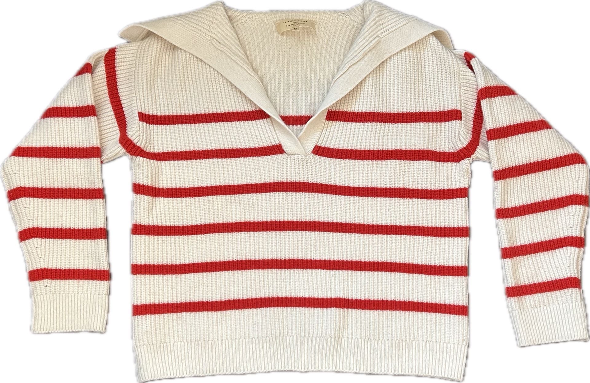 Sézane Tahar Jumper Sweater Size XS Red White Striped Sailor Collar 6