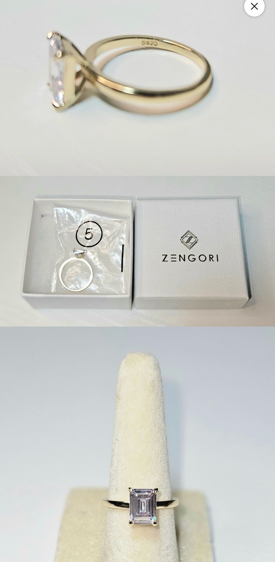 Zengori Emerald Cut CZ Ring Size 5 Gold Plated S925 2