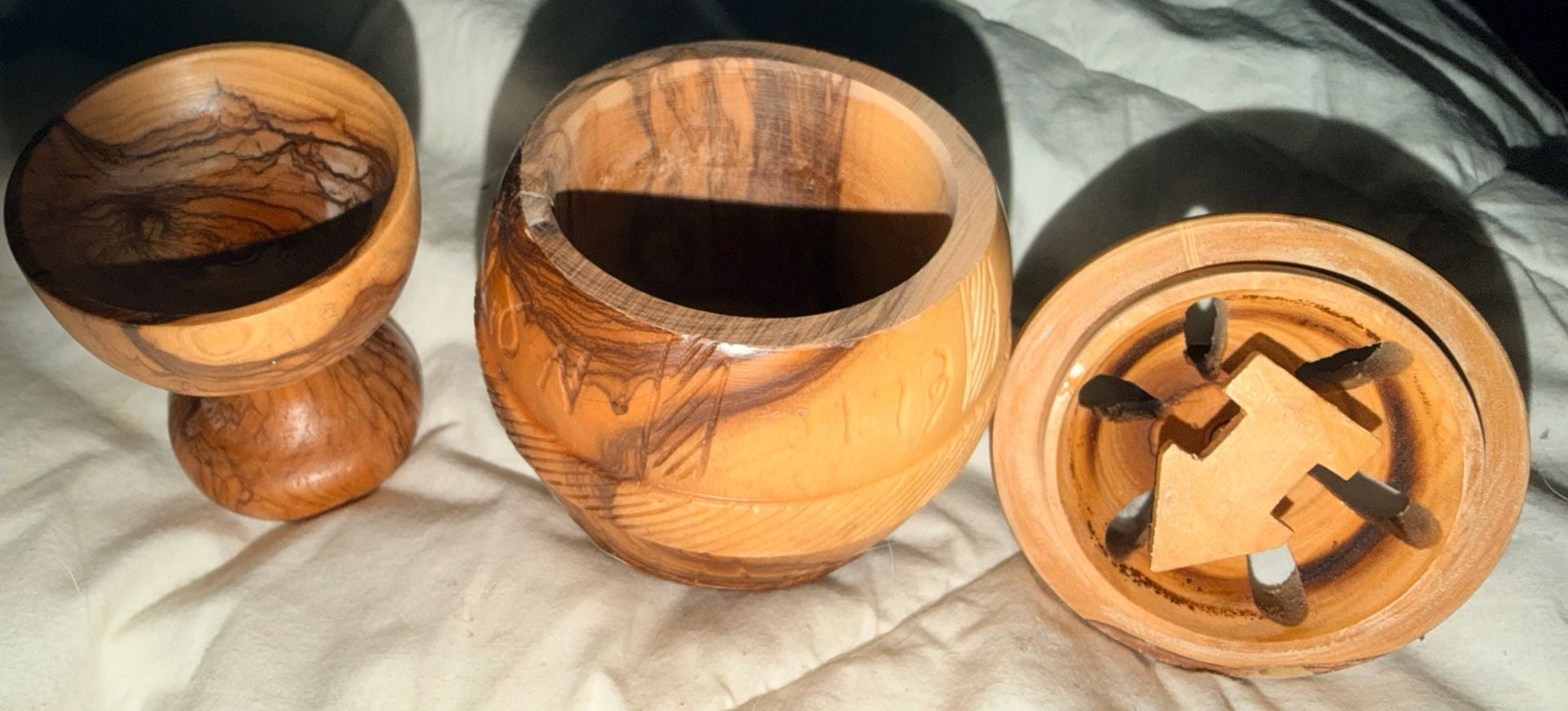 Handcrafted Olive Wood Carved Incense Burner Jar with Chalice 3