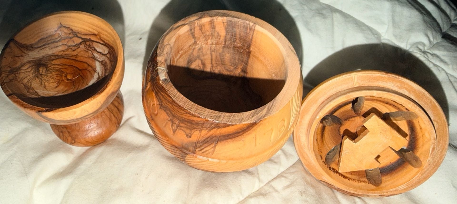 Handcrafted Olive Wood Carved Incense Burner Jar with Chalice 5