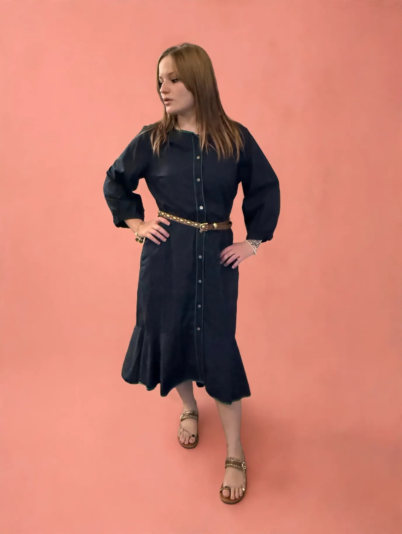J.Crew Button Front Midi Shirt Dress Size 12 Dark Navy Blue Cotton 2